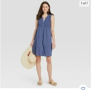 Blue Sleeveless Button-Down Dress